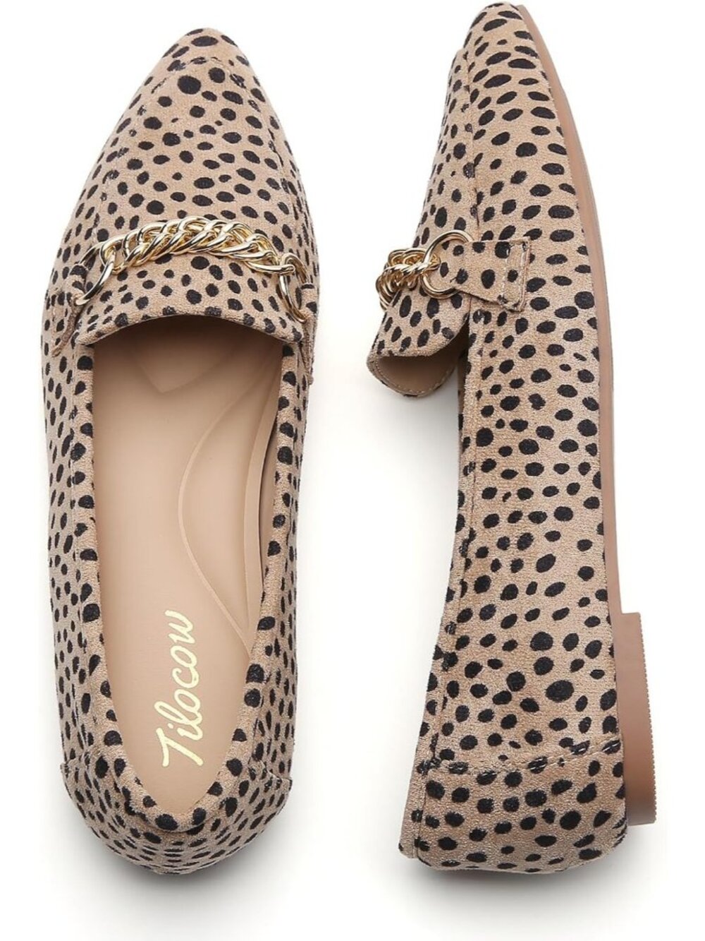 Women's Leopard Comfortable Metal Chain Pointed Toe Slip on Fashion Flat Shoes - Picture 4 of 5
